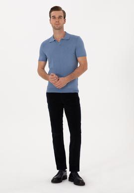 Lacivert Straight Fit Pamuk Karışımlı İnce Fitilli Kadife Kanvas Pantolon
