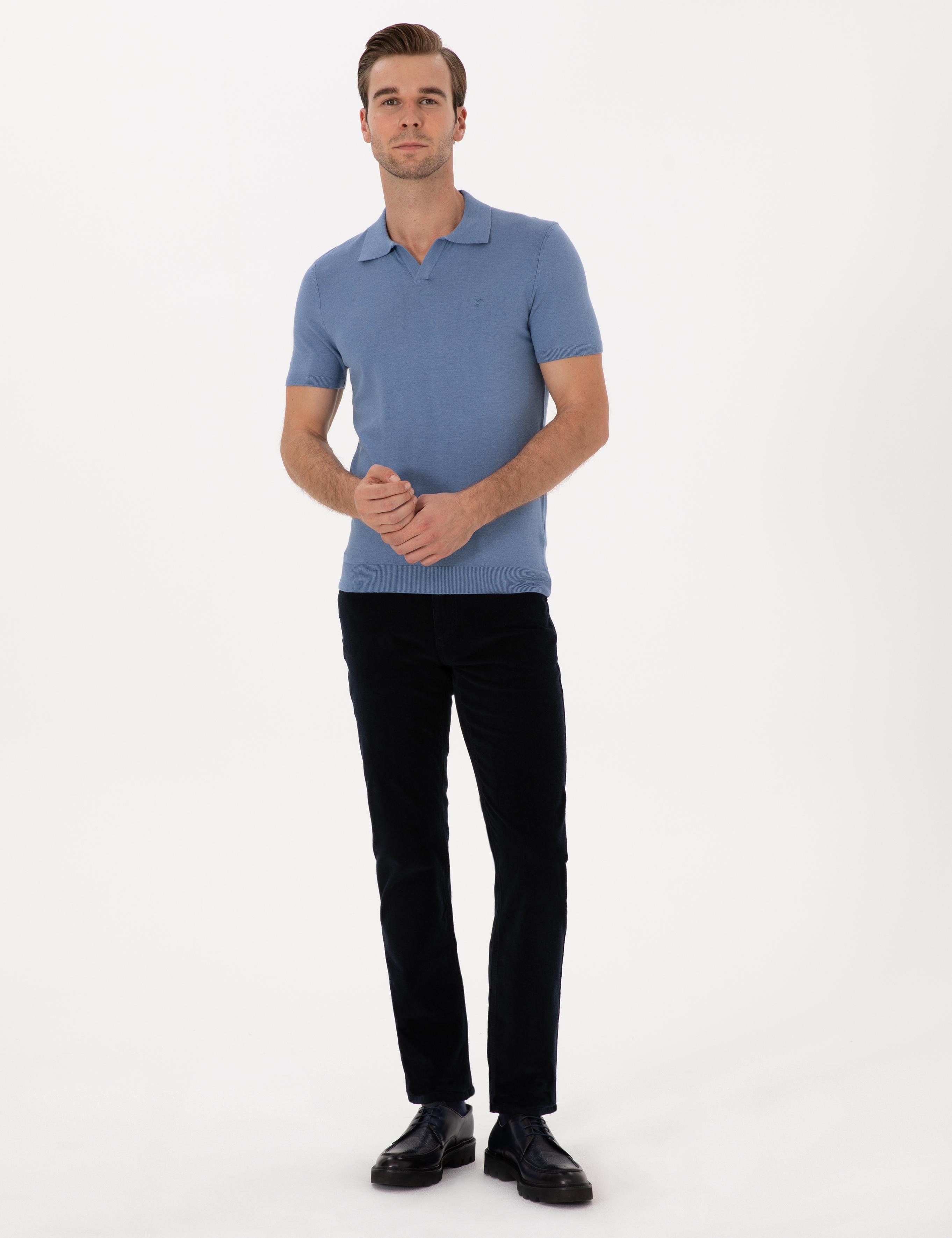 Lacivert Straight Fit Pamuk Karışımlı İnce Fitilli Kadife Kanvas Pantolon - 50314000053
