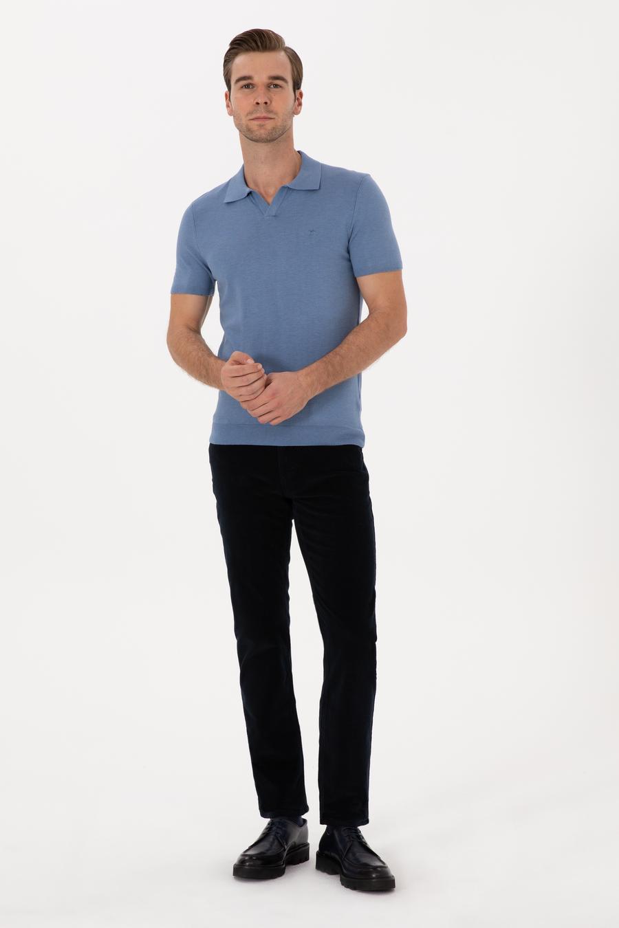 Lacivert Straight Fit Pamuk Karışımlı İnce Fitilli Kadife Kanvas Pantolon - 50314000053