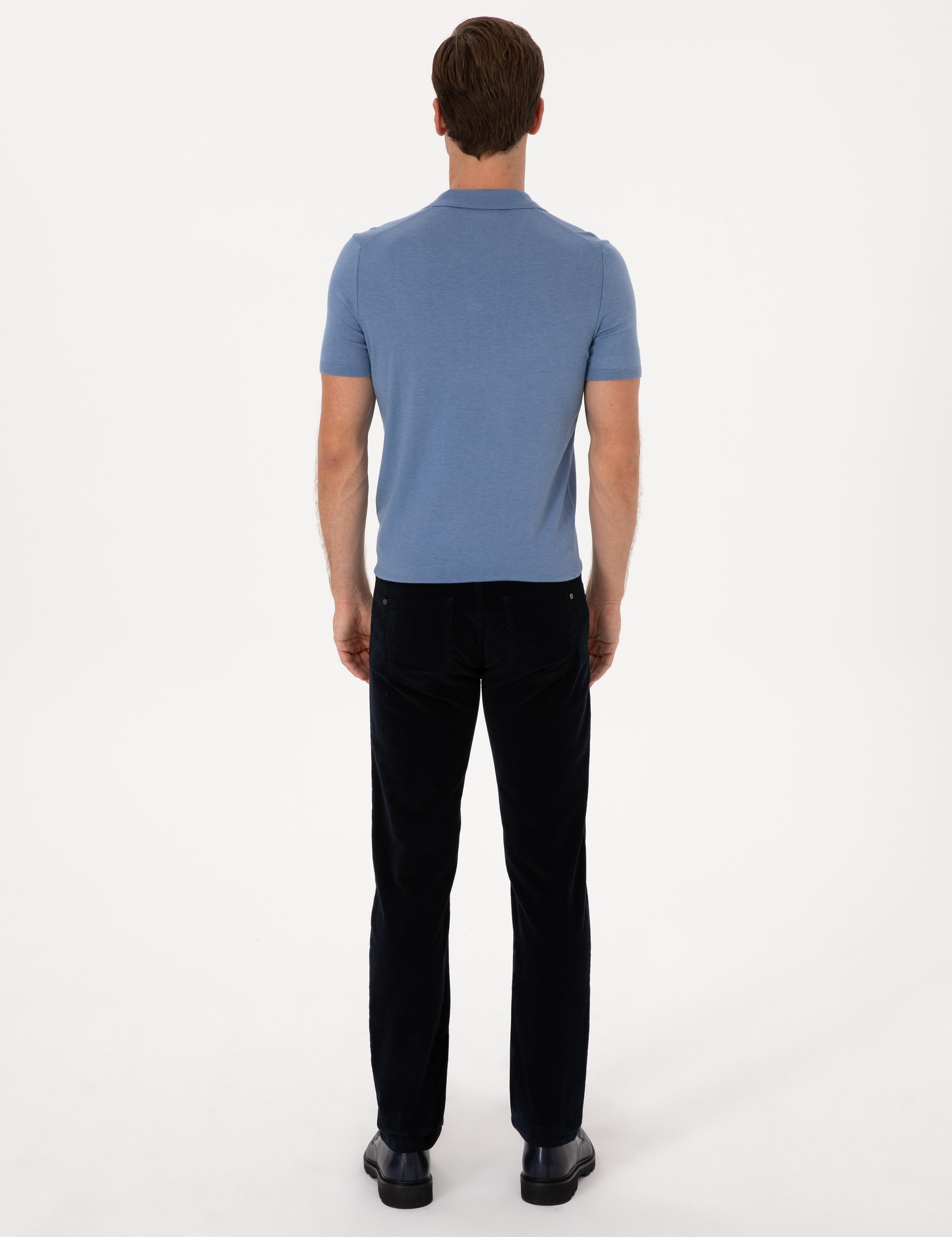 Lacivert Straight Fit Pamuk Karışımlı İnce Fitilli Kadife Kanvas Pantolon - 50314000053