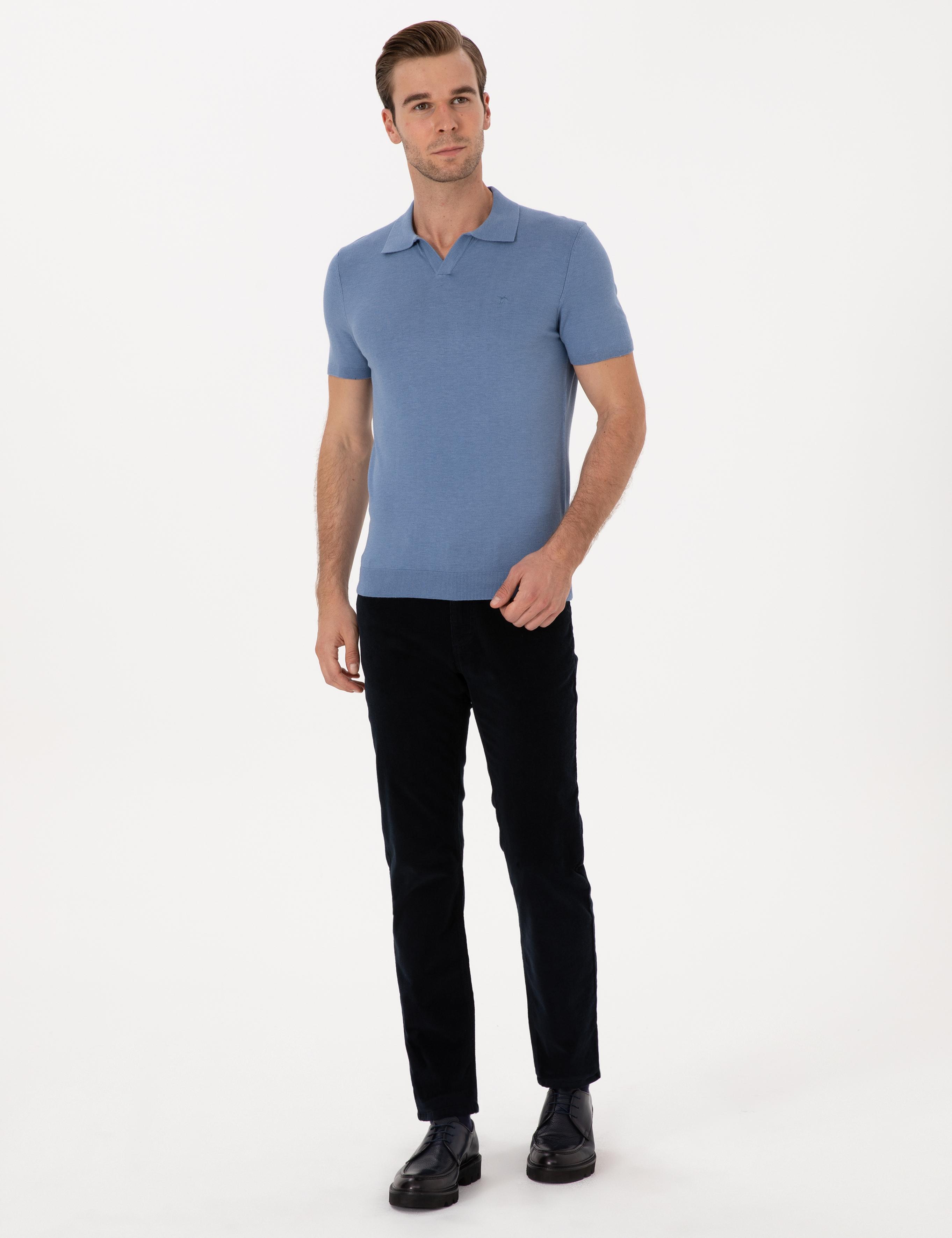 Lacivert Straight Fit Pamuk Karışımlı İnce Fitilli Kadife Kanvas Pantolon - 50314000053