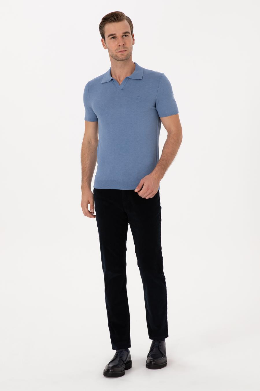 Lacivert Straight Fit Pamuk Karışımlı İnce Fitilli Kadife Kanvas Pantolon - 50314000053