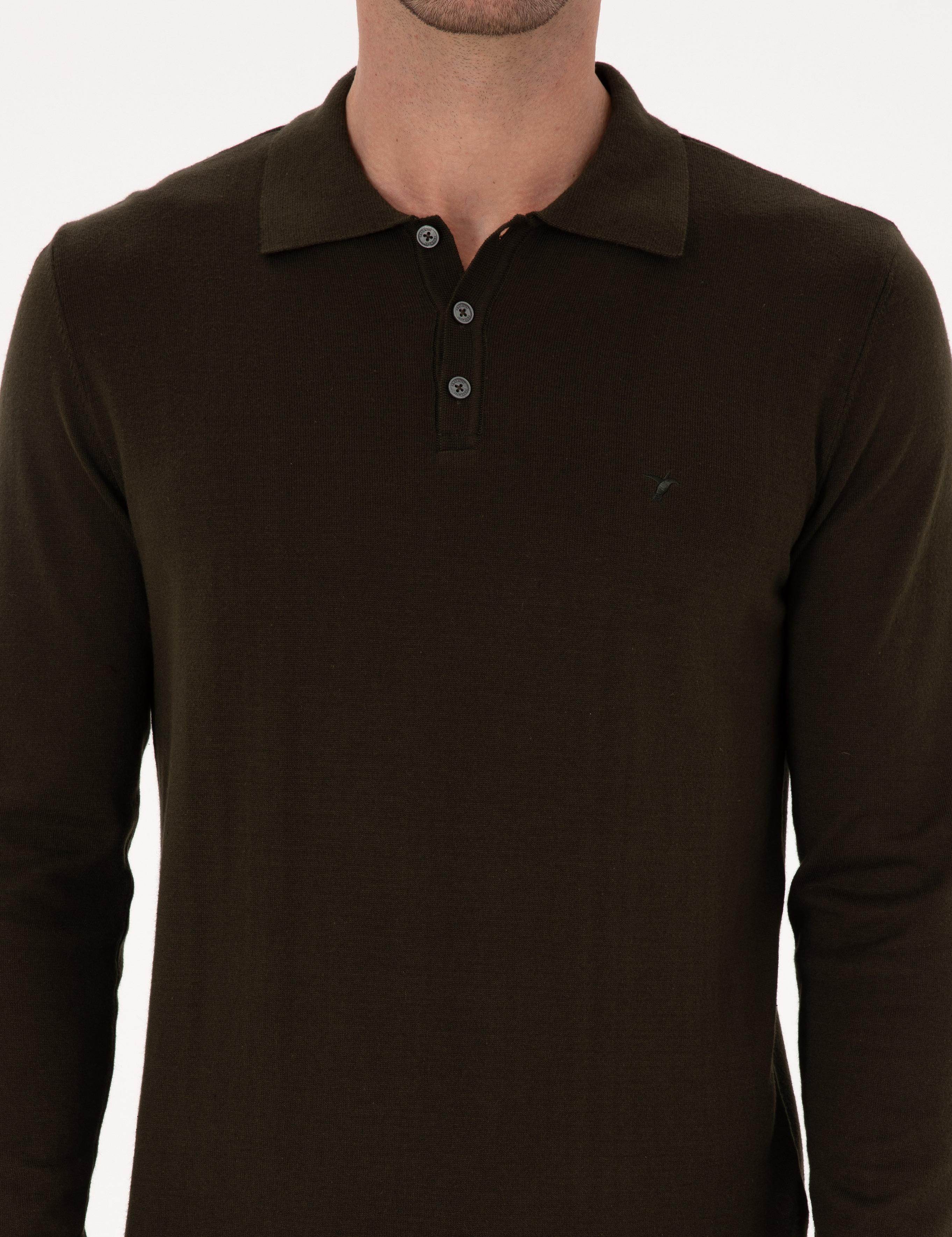 Haki Regular Fit Pamuk Karışımlı Polo Yaka Basic Triko Kazak - 50318673038
