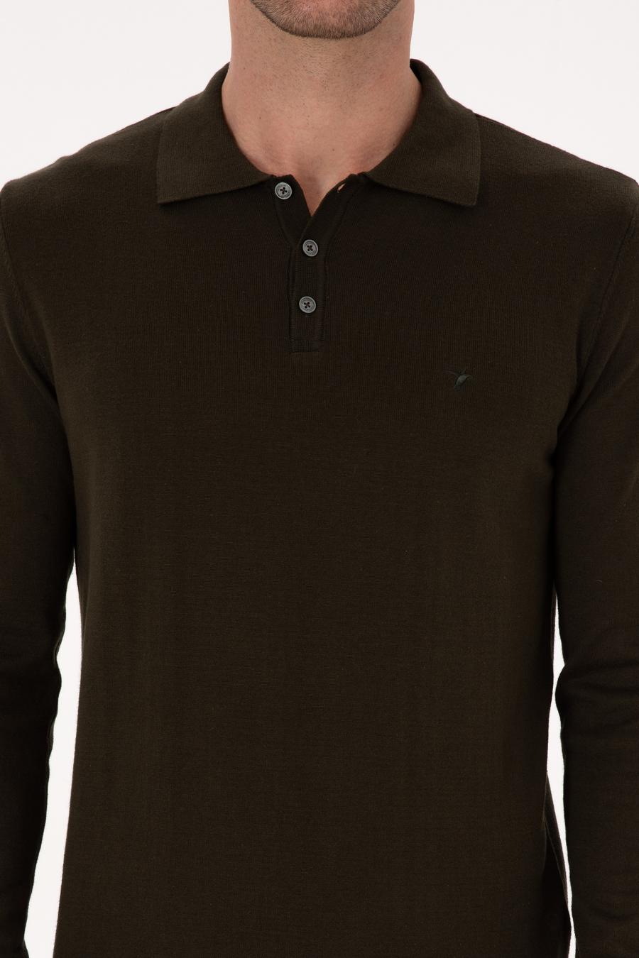 Haki Regular Fit Pamuk Karışımlı Polo Yaka Basic Triko Kazak - 50318673038