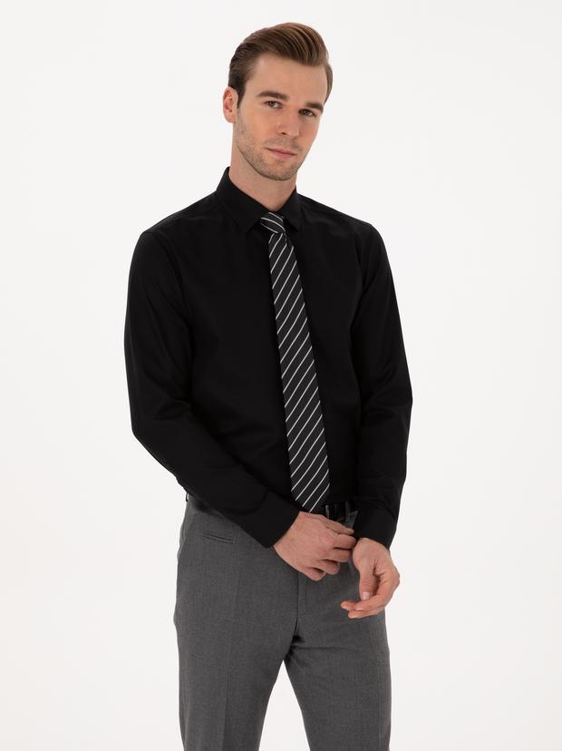 Siyah Slim Fit Uzun Kollu Gömlek