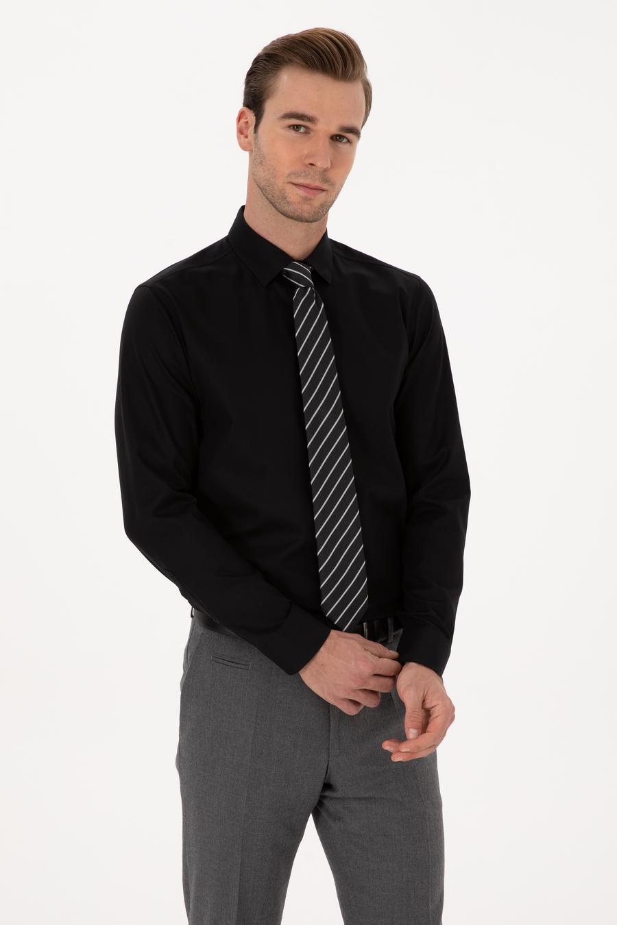 Siyah Slim Fit Uzun Kollu Gömlek - 50291673124