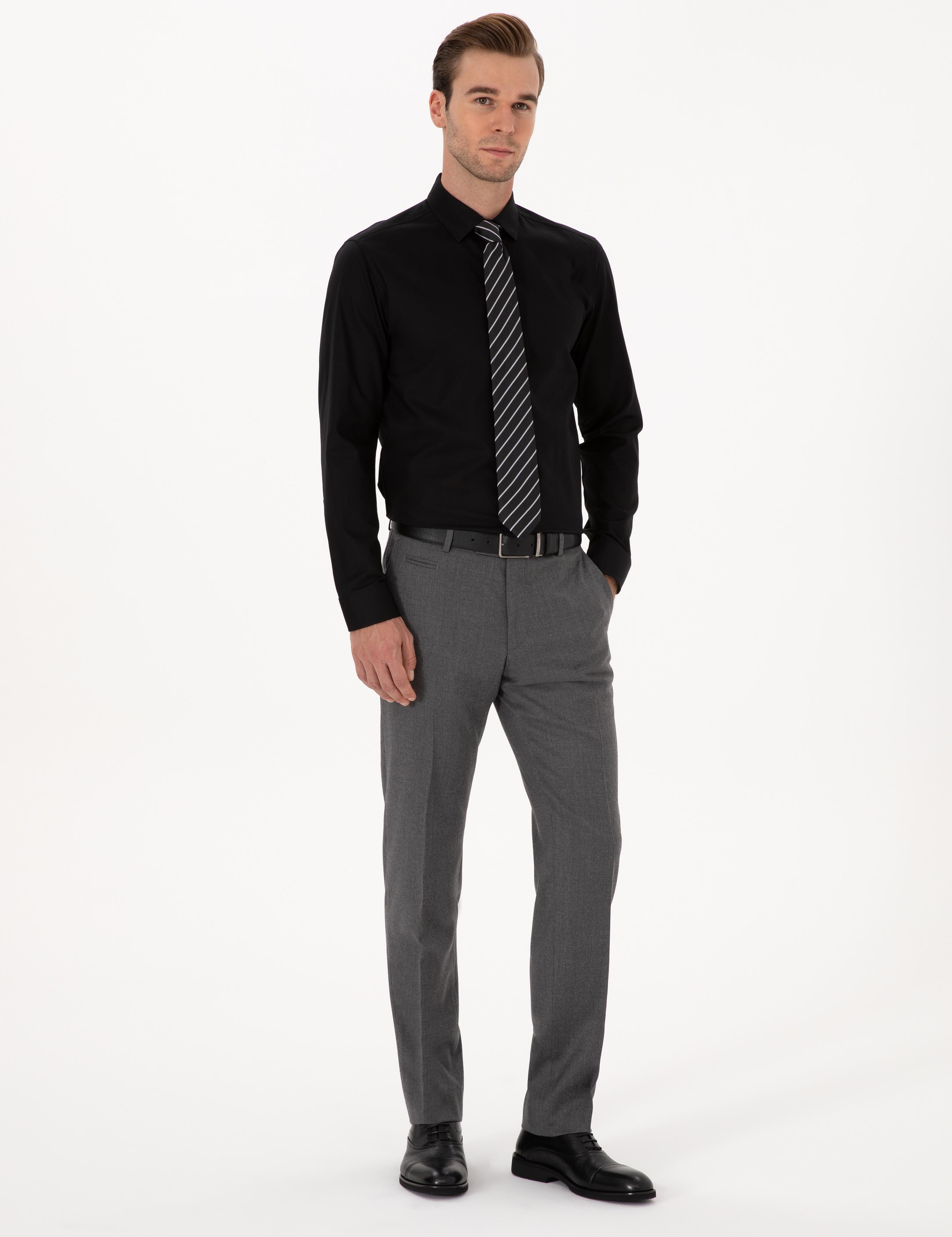 Siyah Slim Fit Uzun Kollu Gömlek - 50291673124