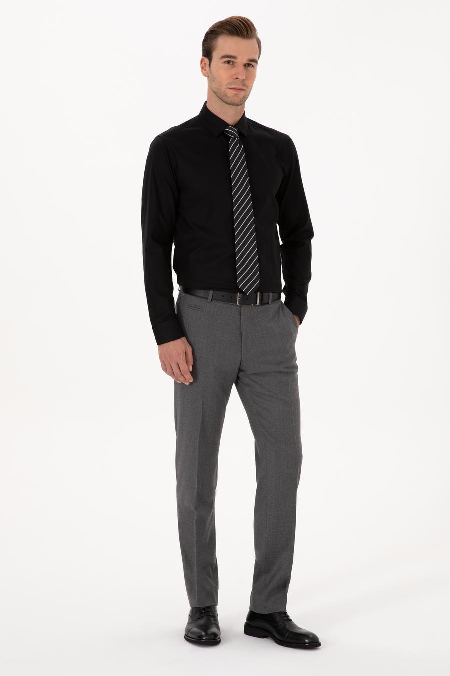 Siyah Slim Fit Uzun Kollu Gömlek - 50291673124