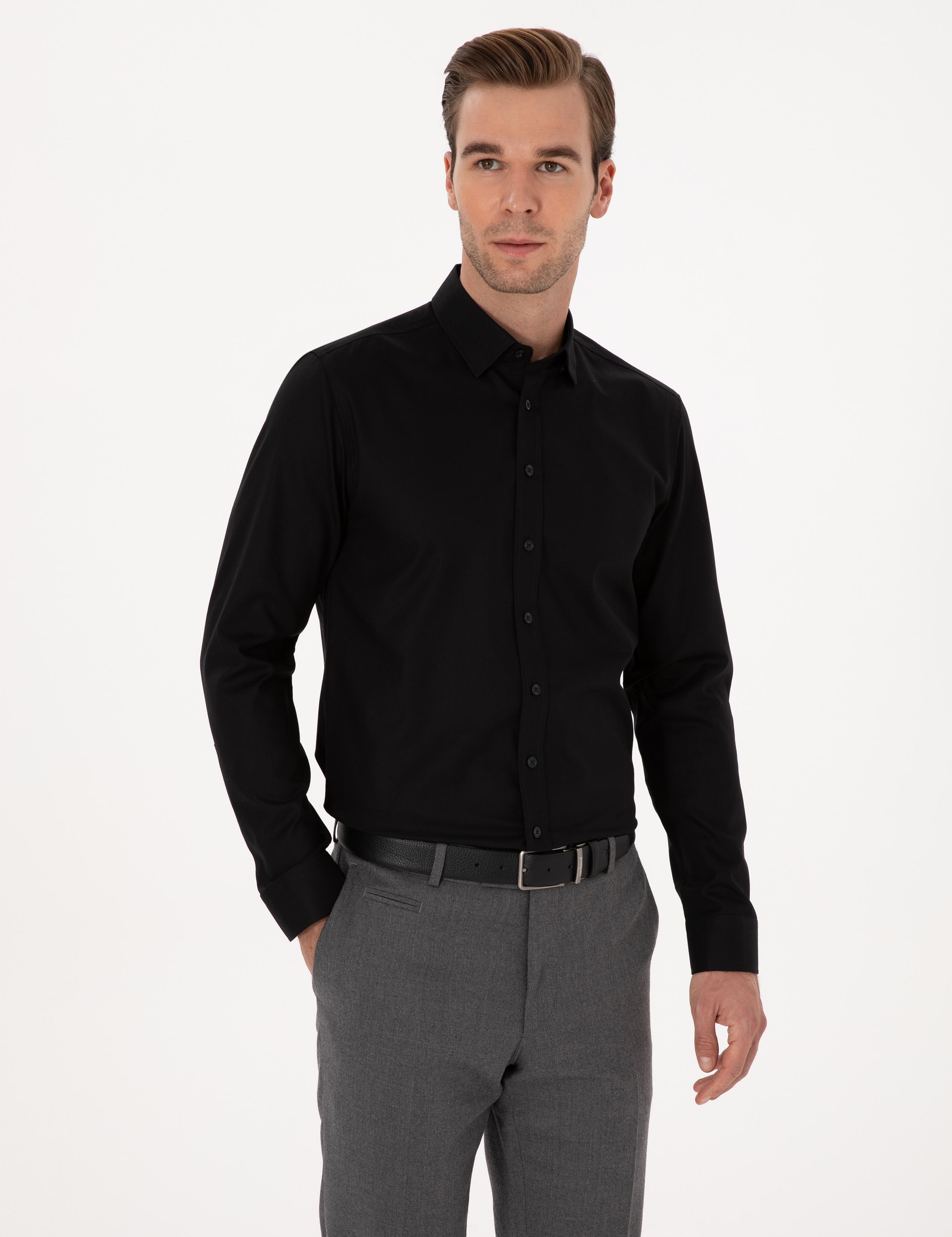 Siyah Slim Fit Uzun Kollu Gömlek - 50291673124
