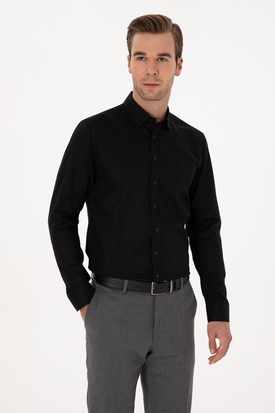 Siyah Slim Fit Uzun Kollu Gömlek - 50291673124