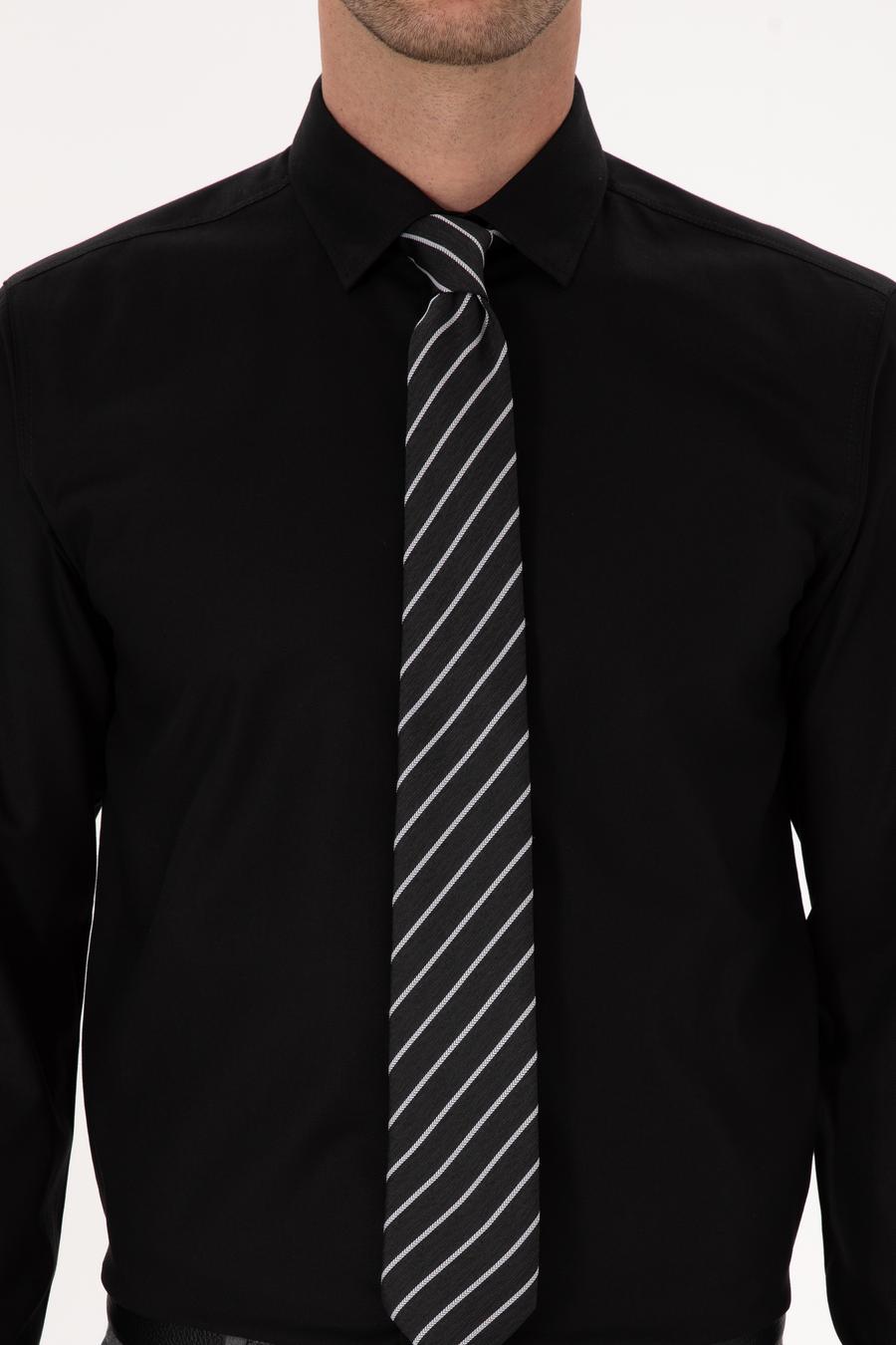 Siyah Slim Fit Uzun Kollu Gömlek - 50291673124