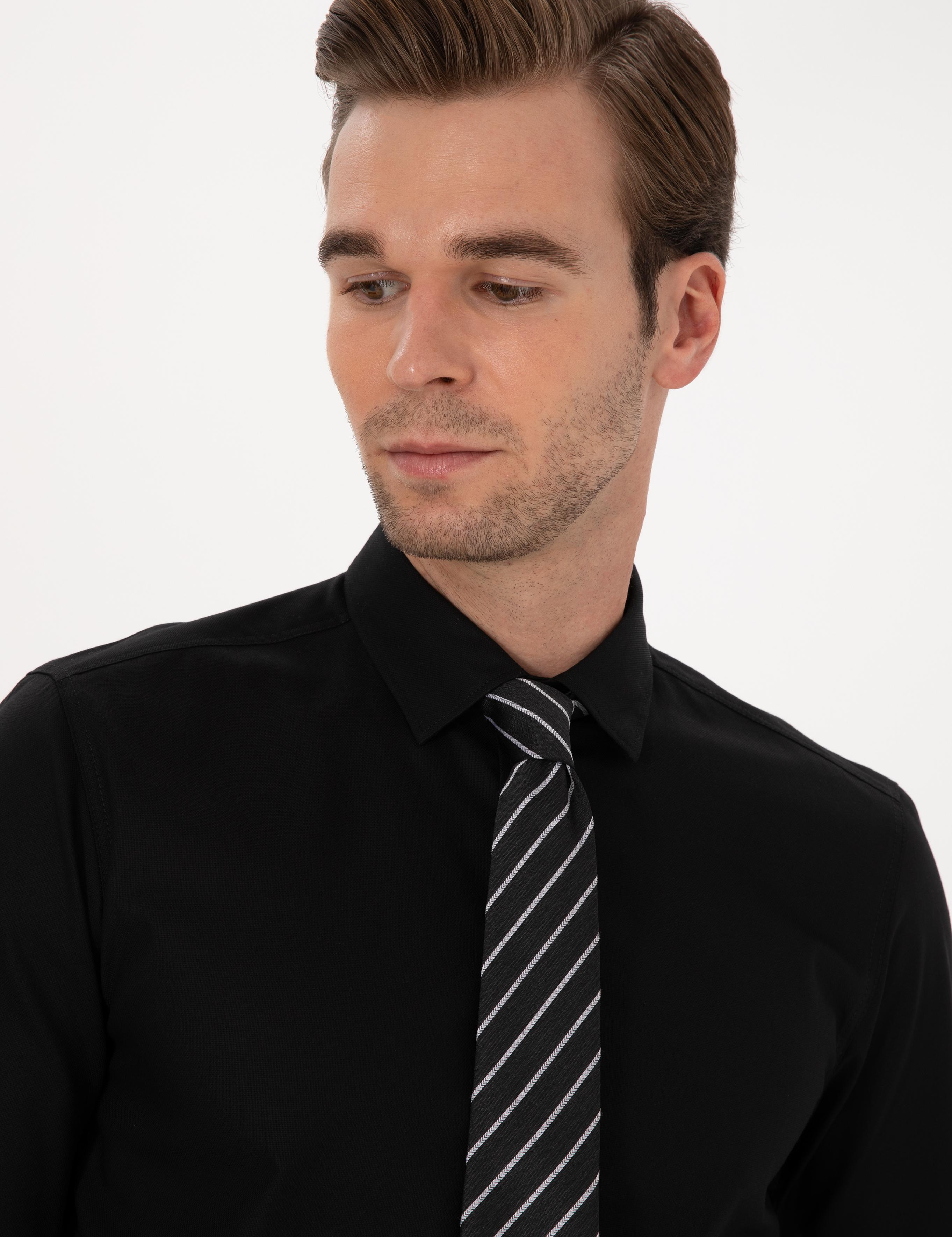 Siyah Slim Fit Uzun Kollu Gömlek - 50291673124