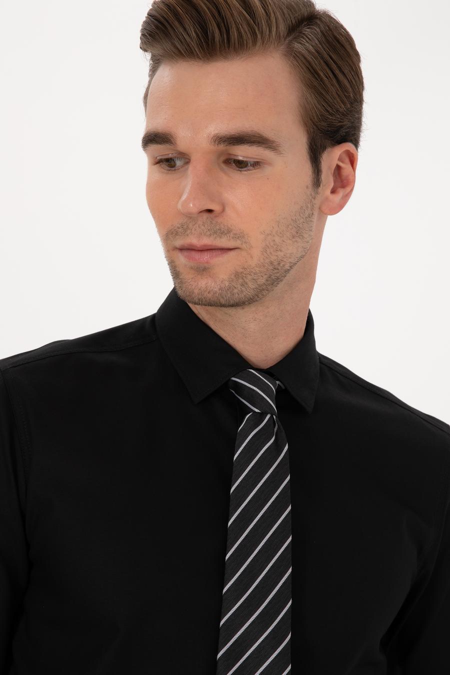 Siyah Slim Fit Uzun Kollu Gömlek - 50291673124