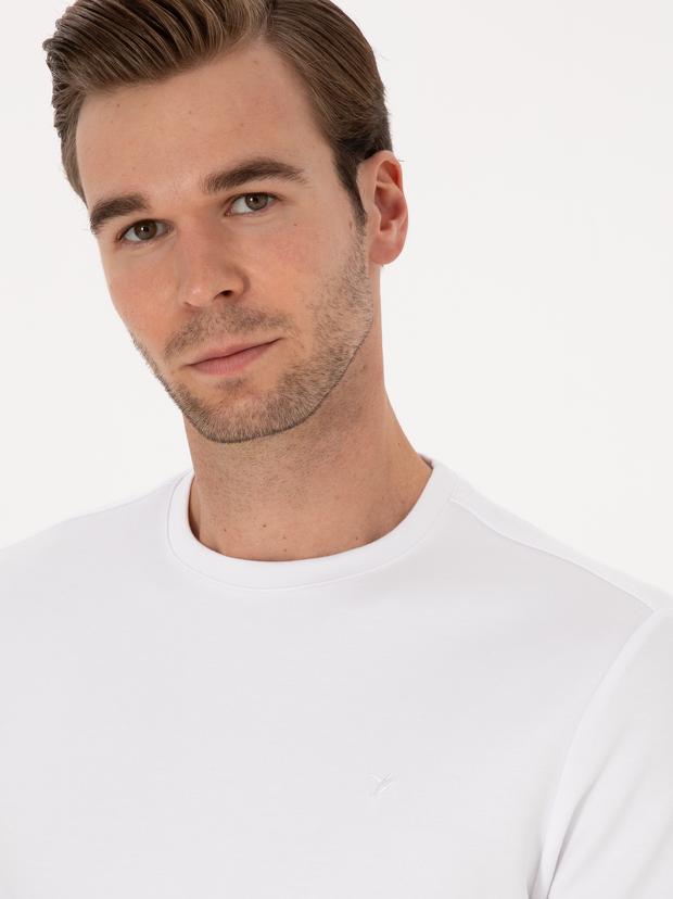 Beyaz Regular Fit Modal Karışımlı Bisiklet Yaka T-shirt