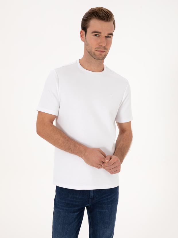 Beyaz Regular Fit Modal Karışımlı Bisiklet Yaka T-shirt