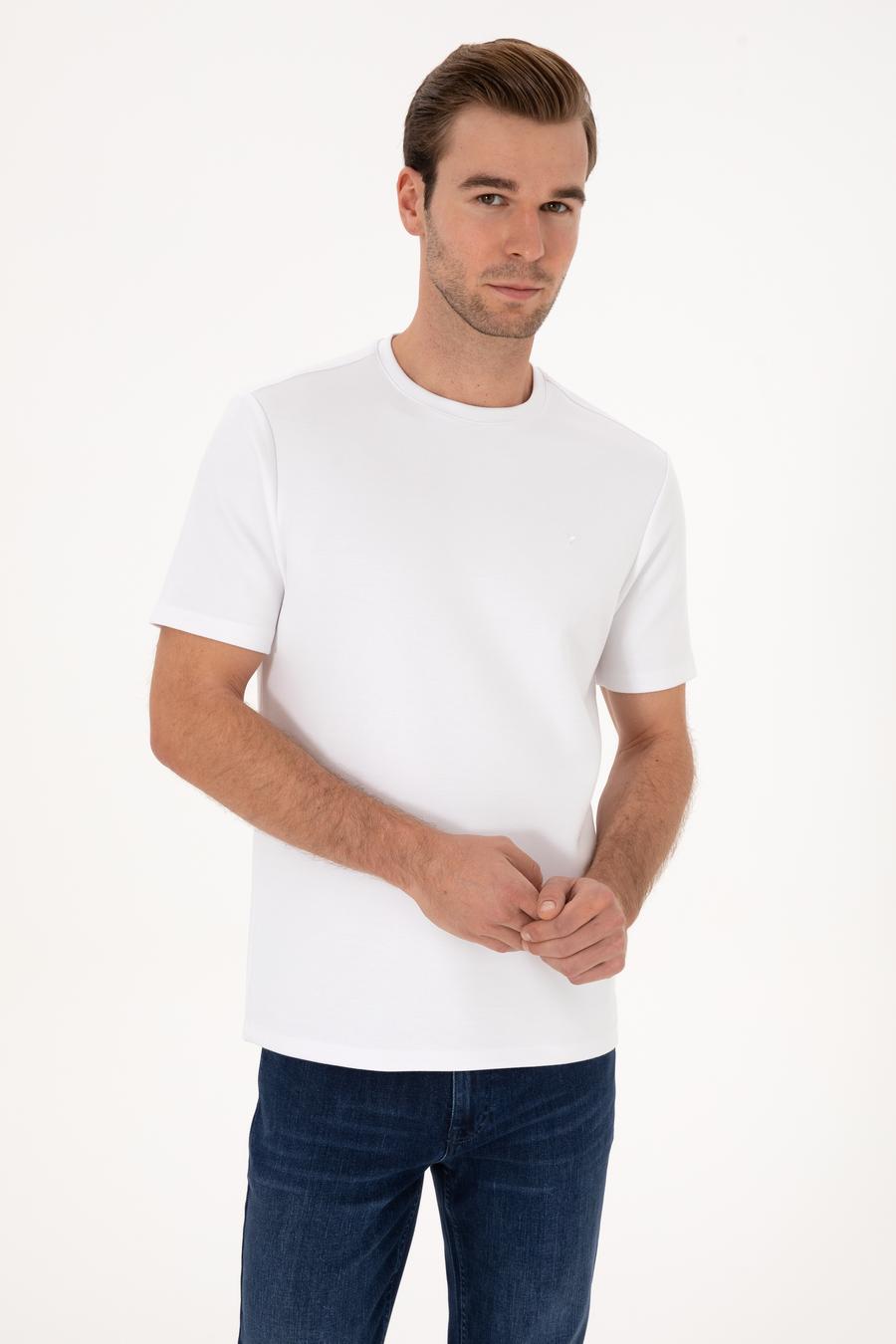 Beyaz Regular Fit Modal Karışımlı Bisiklet Yaka T-shirt - 50311305034