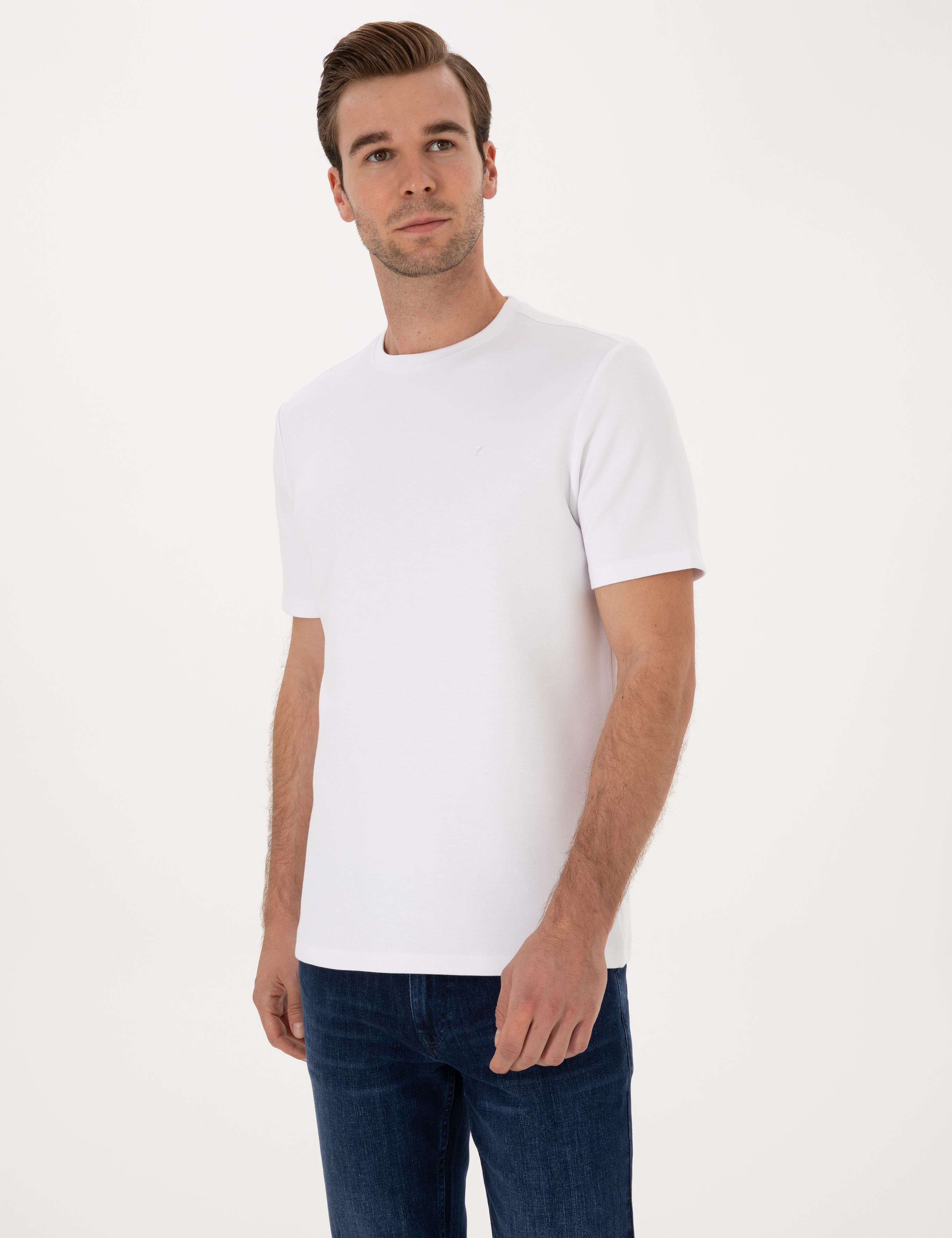 Beyaz Regular Fit Modal Karışımlı Bisiklet Yaka T-shirt - 50311305034