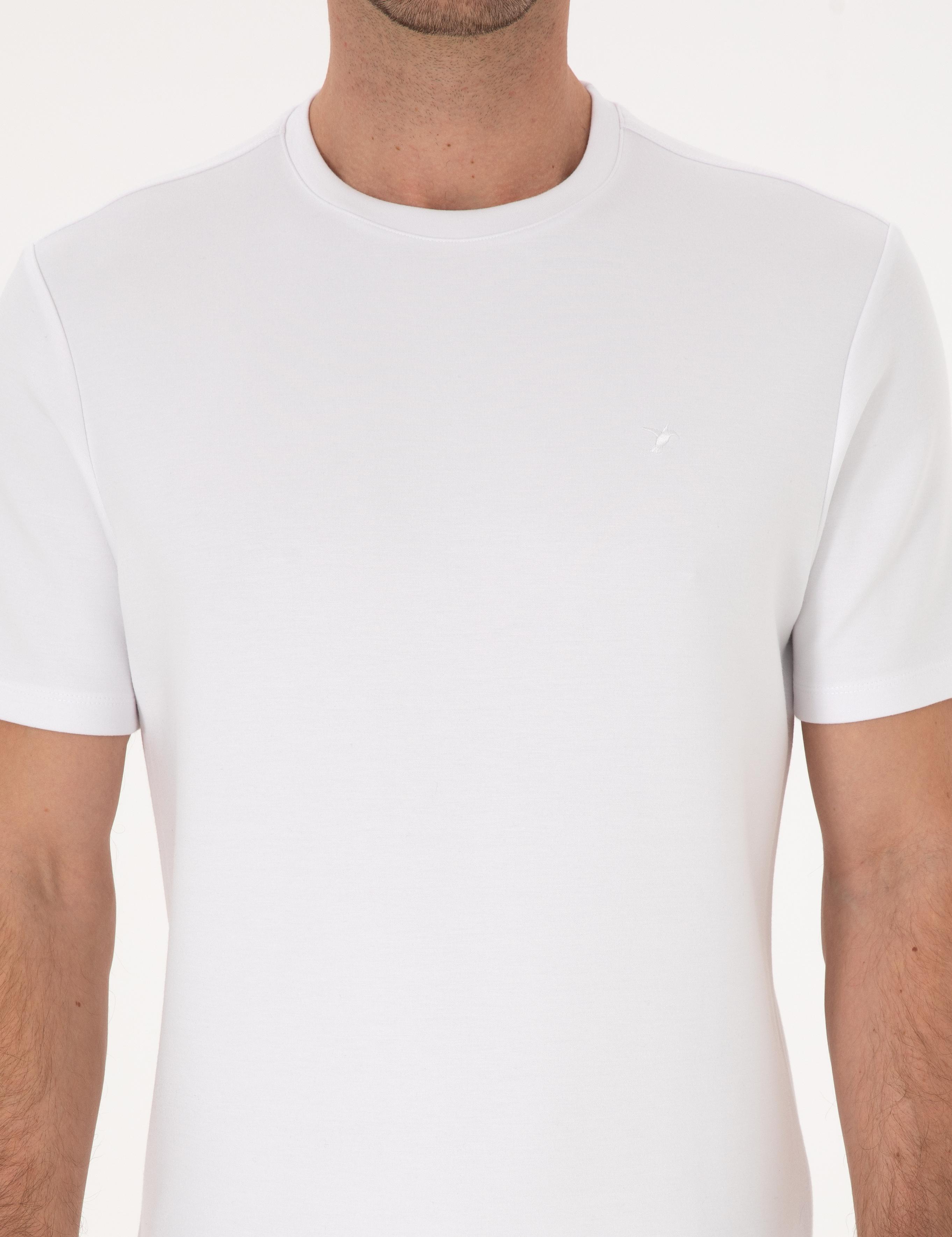Beyaz Regular Fit Modal Karışımlı Bisiklet Yaka T-shirt - 50311305034