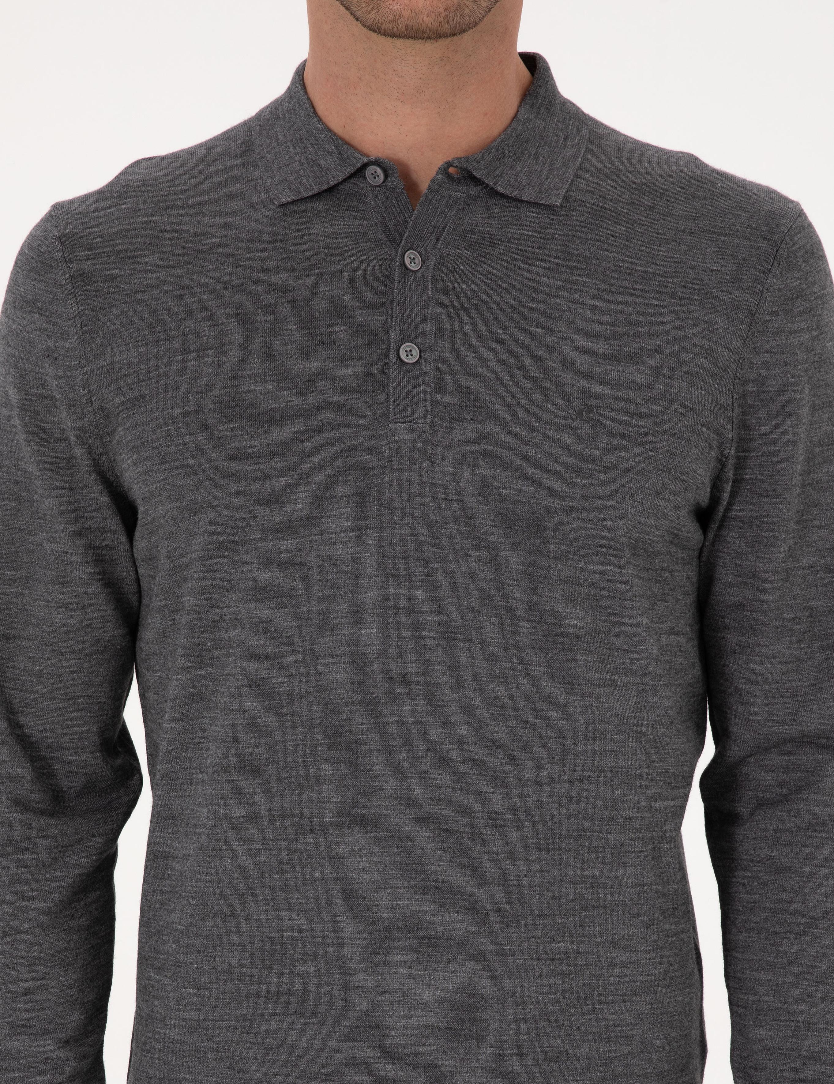 Füme Slim Fit Yün Karışımlı Polo Yaka Basic Triko Kazak - 50315267051