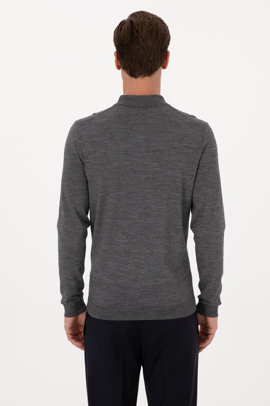 Füme Slim Fit Yün Karışımlı Polo Yaka Basic Triko Kazak - 50315267051