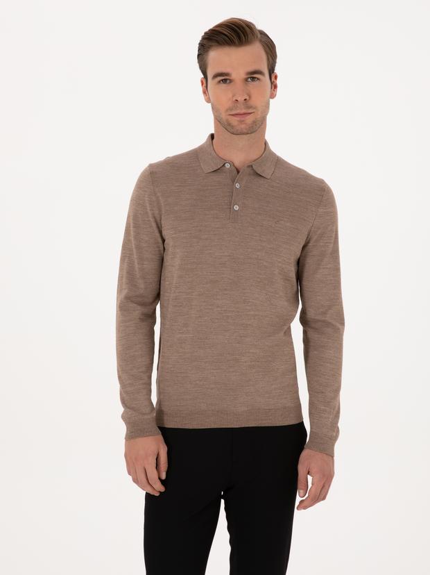 Vizon Slim Fit Yün Karışımlı Polo Yaka Basic Triko Kazak