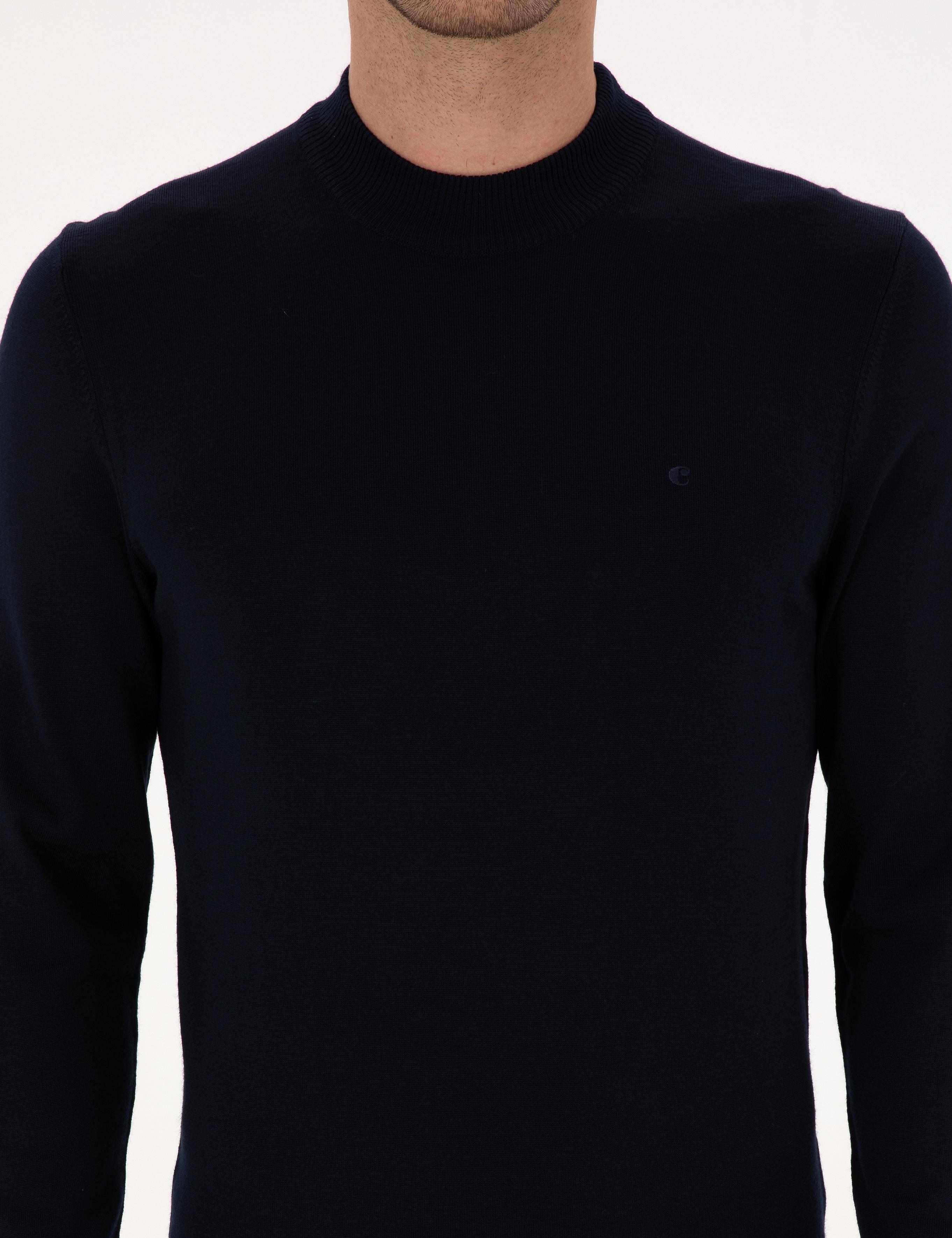 Lacivert Slim Fit Yün Karışımlı Çeyrek Balıkçı Basic Triko Kazak - 50315295027