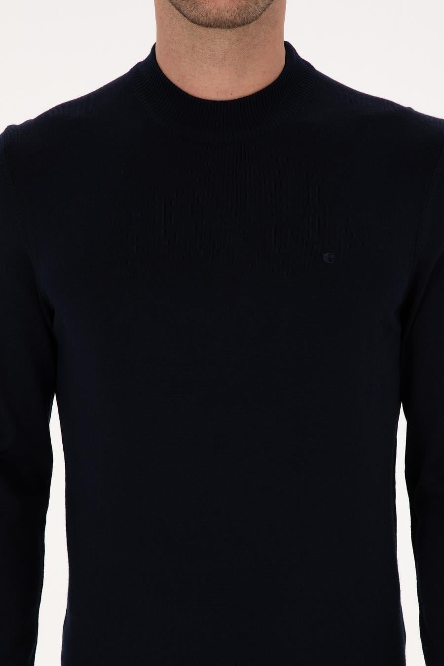 Lacivert Slim Fit Yün Karışımlı Çeyrek Balıkçı Basic Triko Kazak - 50315295027