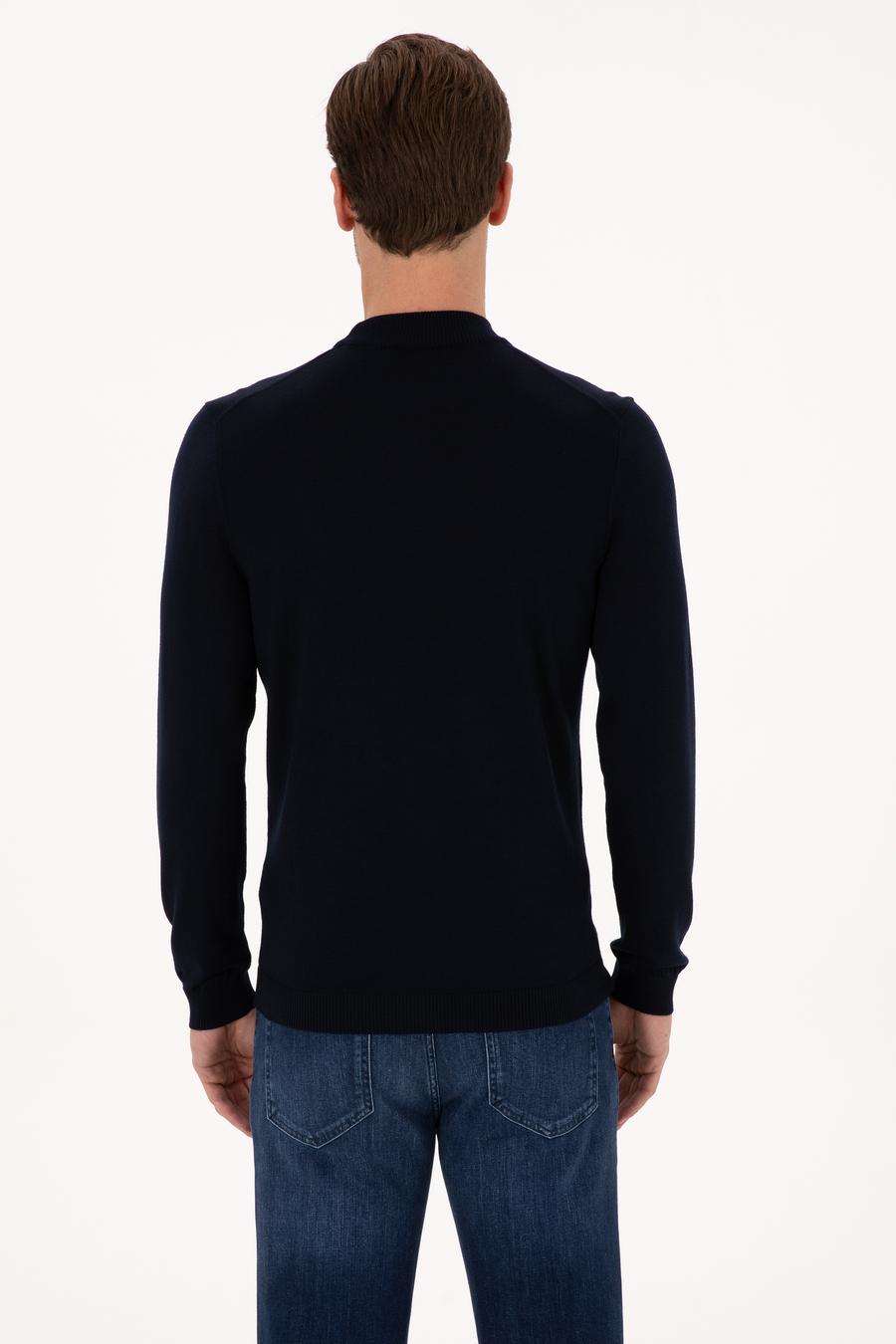 Lacivert Slim Fit Yün Karışımlı Çeyrek Balıkçı Basic Triko Kazak - 50315295027