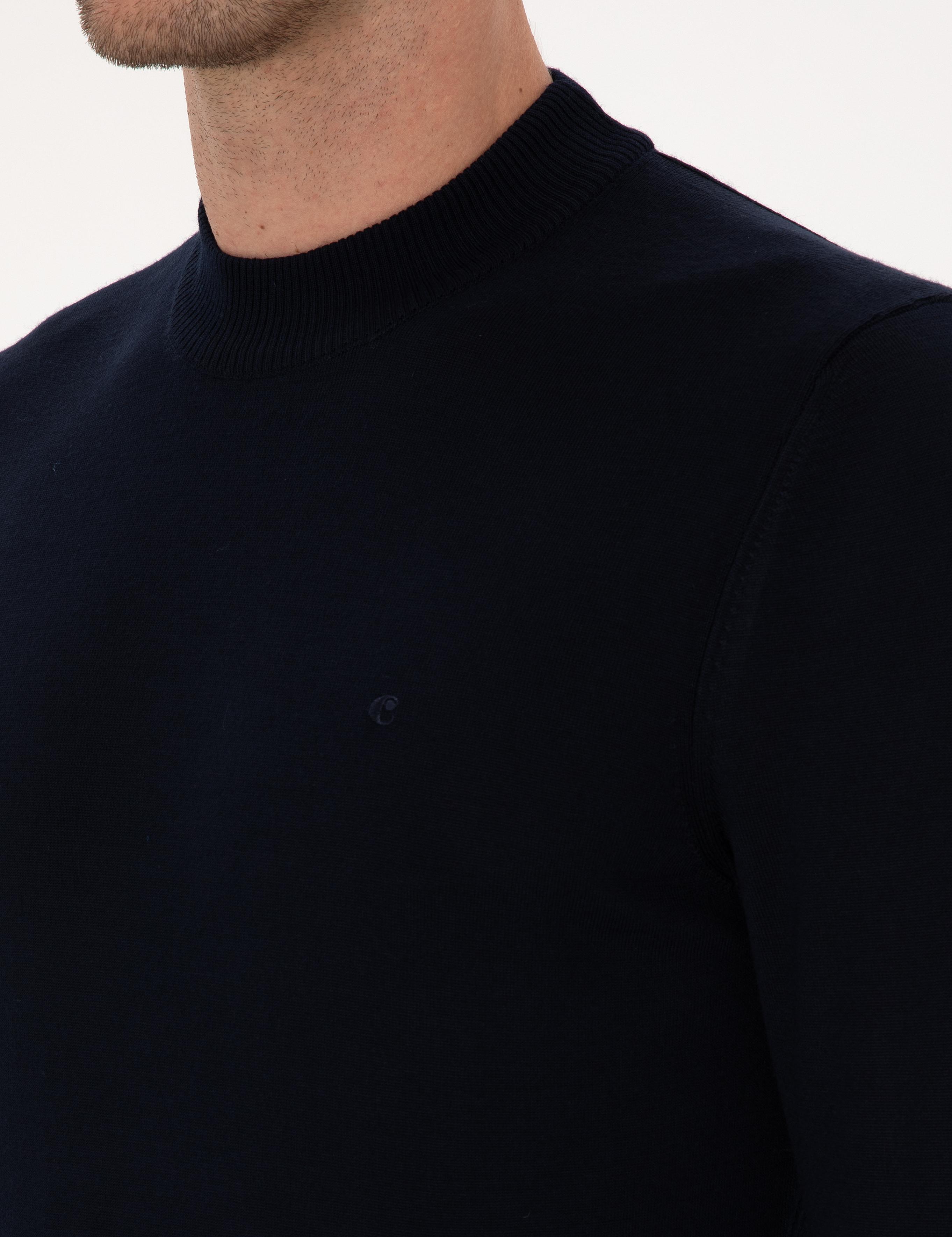 Lacivert Slim Fit Yün Karışımlı Çeyrek Balıkçı Basic Triko Kazak - 50315295027