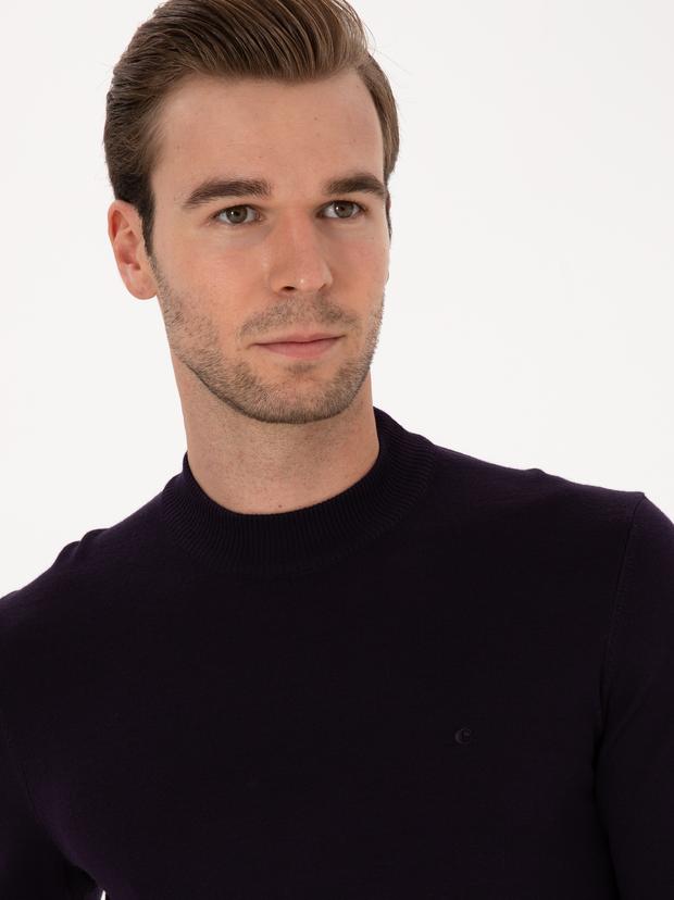 Mürdüm Slim Fit Yün Karışımlı Çeyrek Balıkçı Yaka Basic Triko Kazak