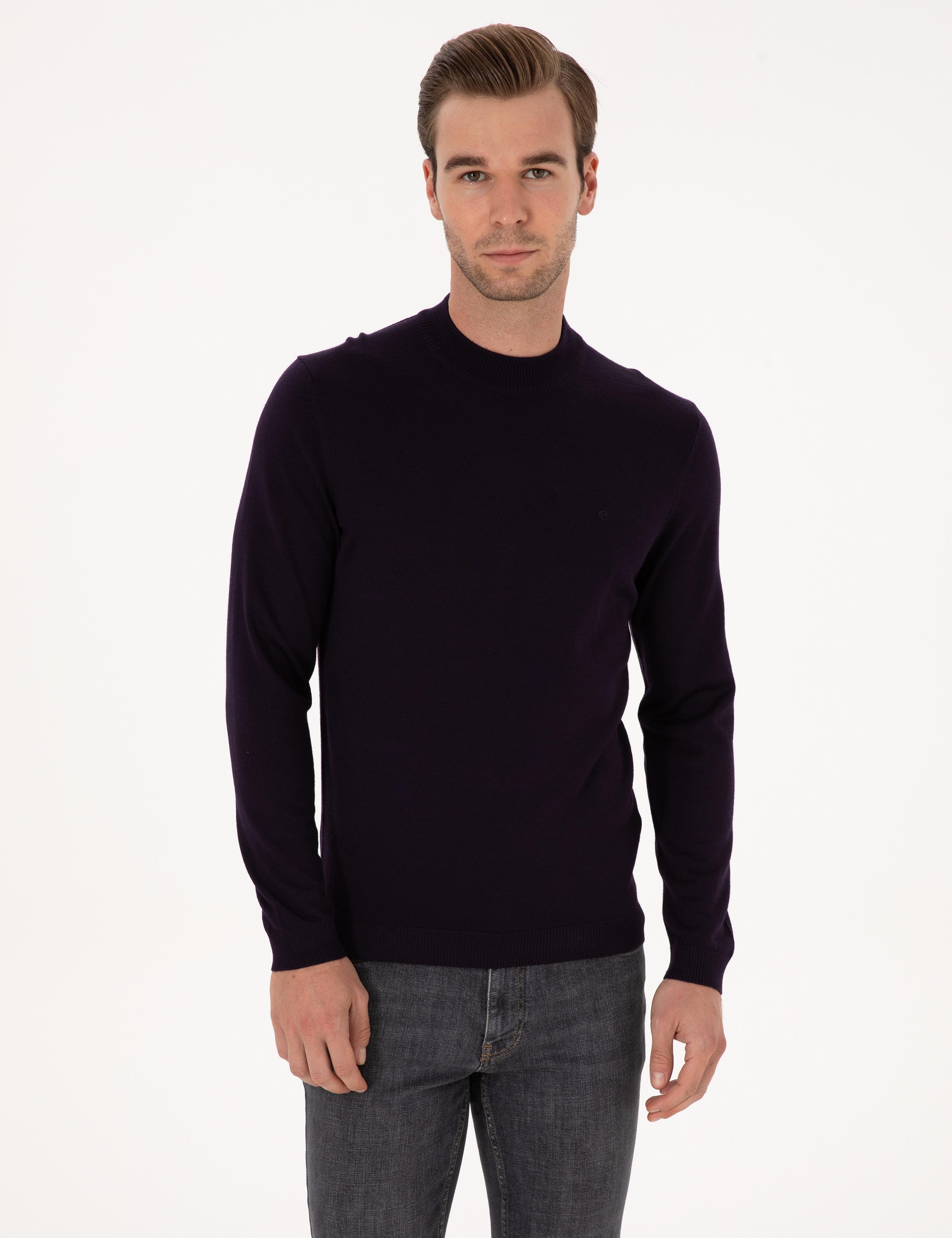 Mürdüm Slim Fit Yün Karışımlı Çeyrek Balıkçı Yaka Basic Triko Kazak - 50315295089