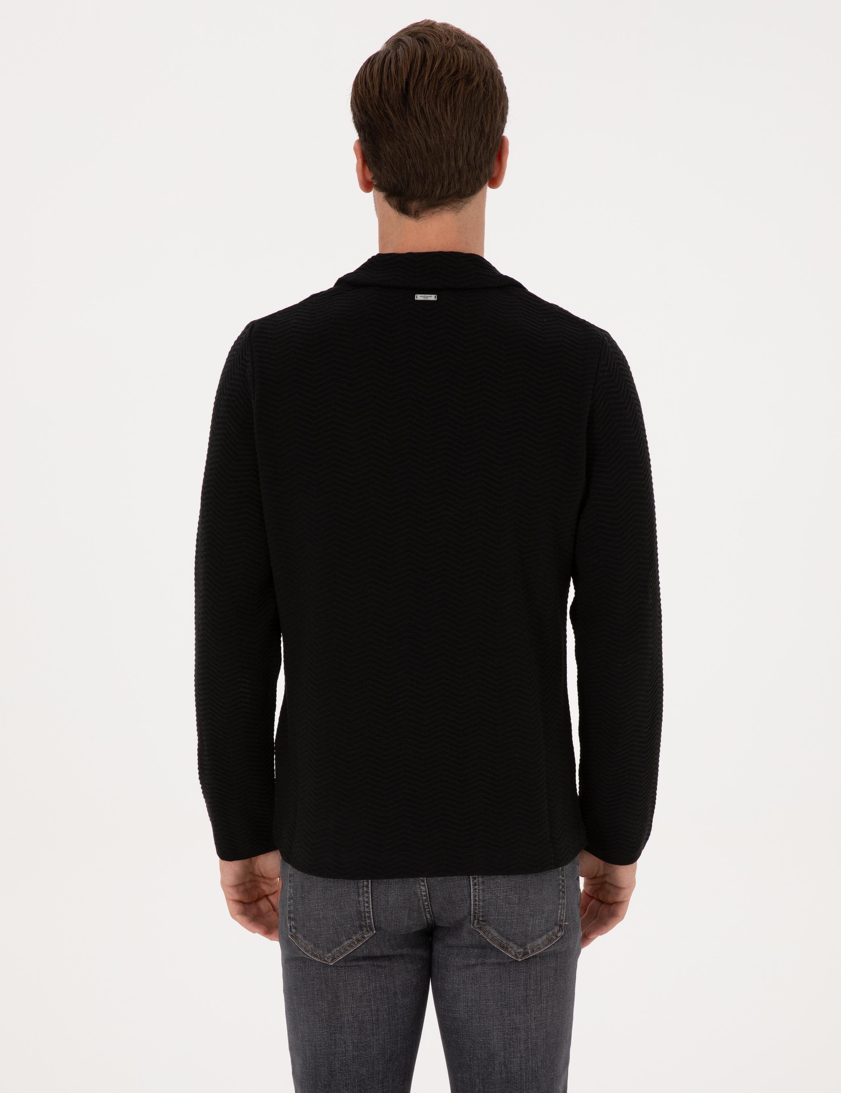 Siyah Slim Fit Pamuk Karışımlı Triko Hırka - 50314760018