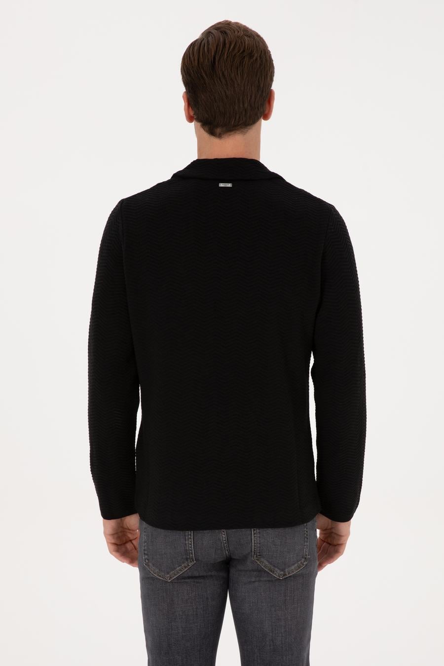 Siyah Slim Fit Pamuk Karışımlı Triko Hırka - 50314760018