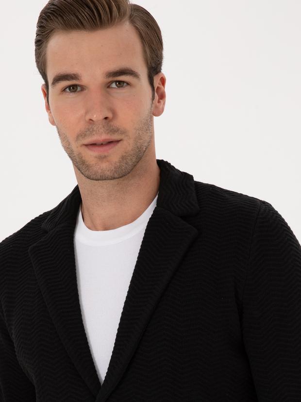 Siyah Slim Fit Pamuk Karışımlı Triko Hırka
