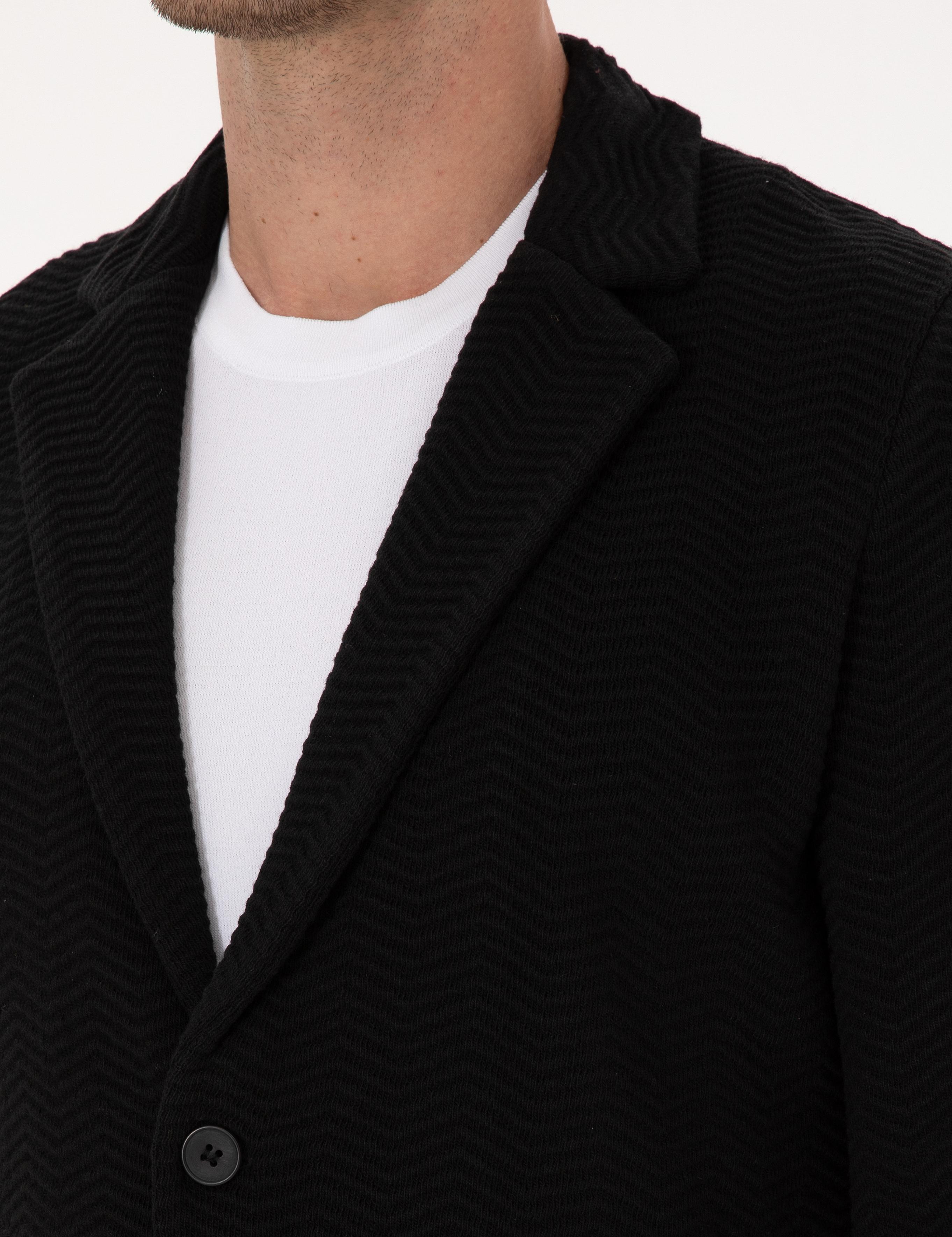 Siyah Slim Fit Pamuk Karışımlı Triko Hırka - 50314760018