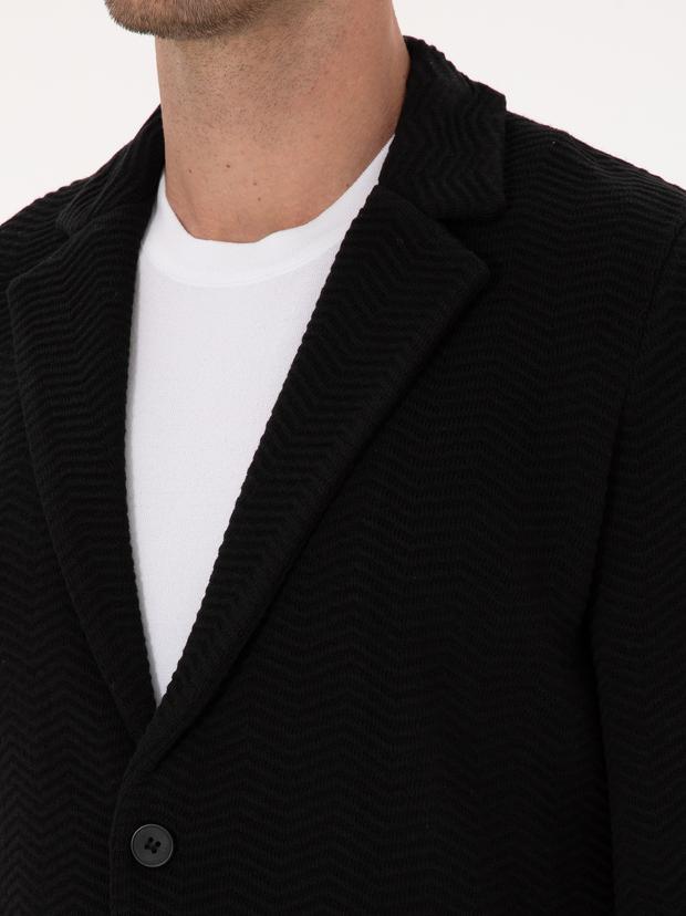 Siyah Slim Fit Pamuk Karışımlı Triko Hırka