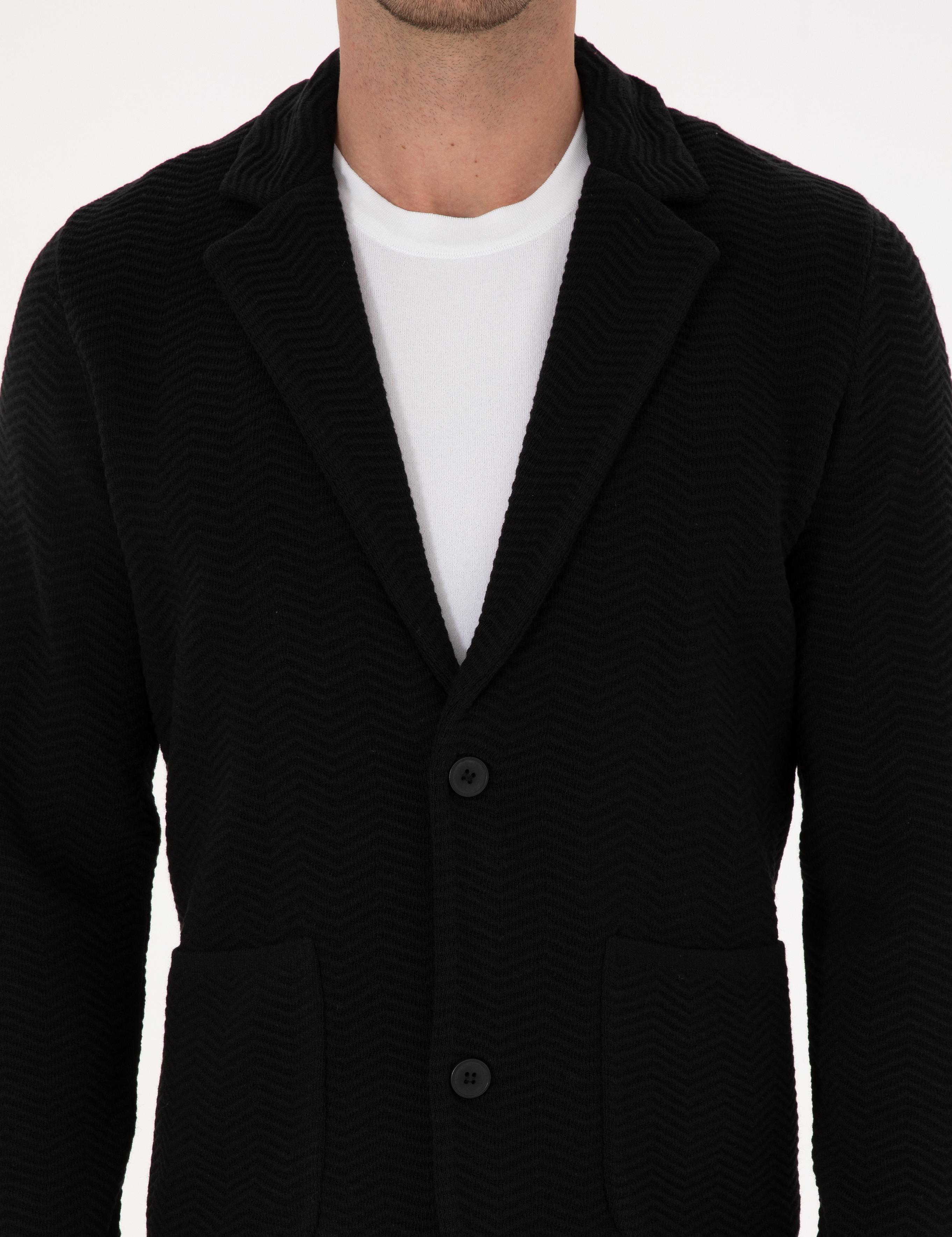 Siyah Slim Fit Pamuk Karışımlı Triko Hırka - 50314760018
