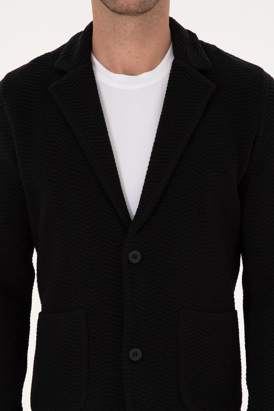 Siyah Slim Fit Pamuk Karışımlı Triko Hırka - 50314760018