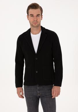 Siyah Slim Fit Pamuk Karışımlı Triko Hırka