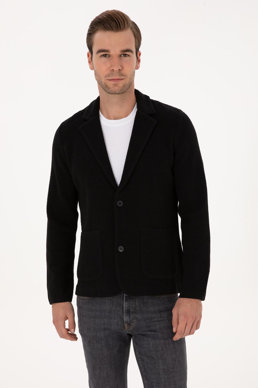 Siyah Slim Fit Pamuk Karışımlı Triko Hırka - 50314760018