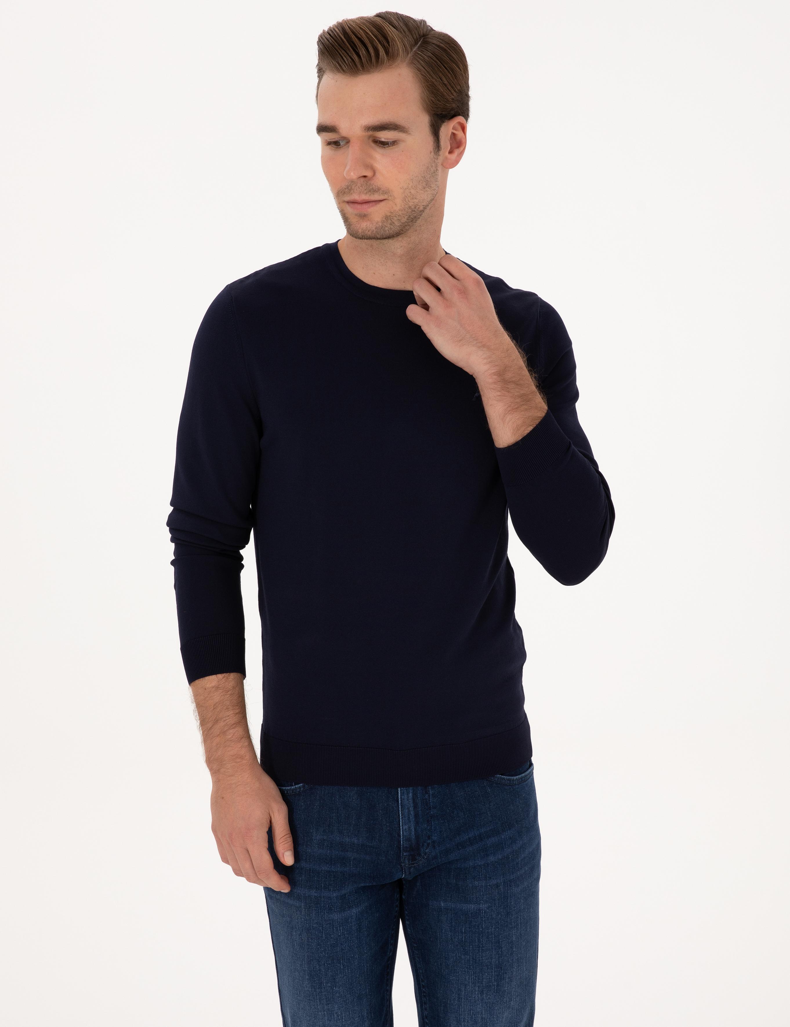 Lacivert Slim Fit Bisiklet Yaka Triko Kazak - 50316331001