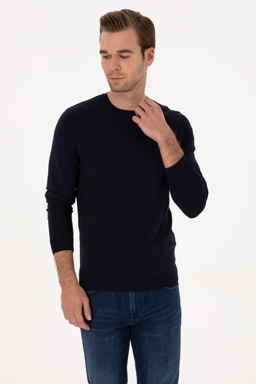 Lacivert Slim Fit Bisiklet Yaka Triko Kazak - 50316331001