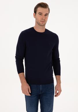 Lacivert Slim Fit Bisiklet Yaka Triko Kazak