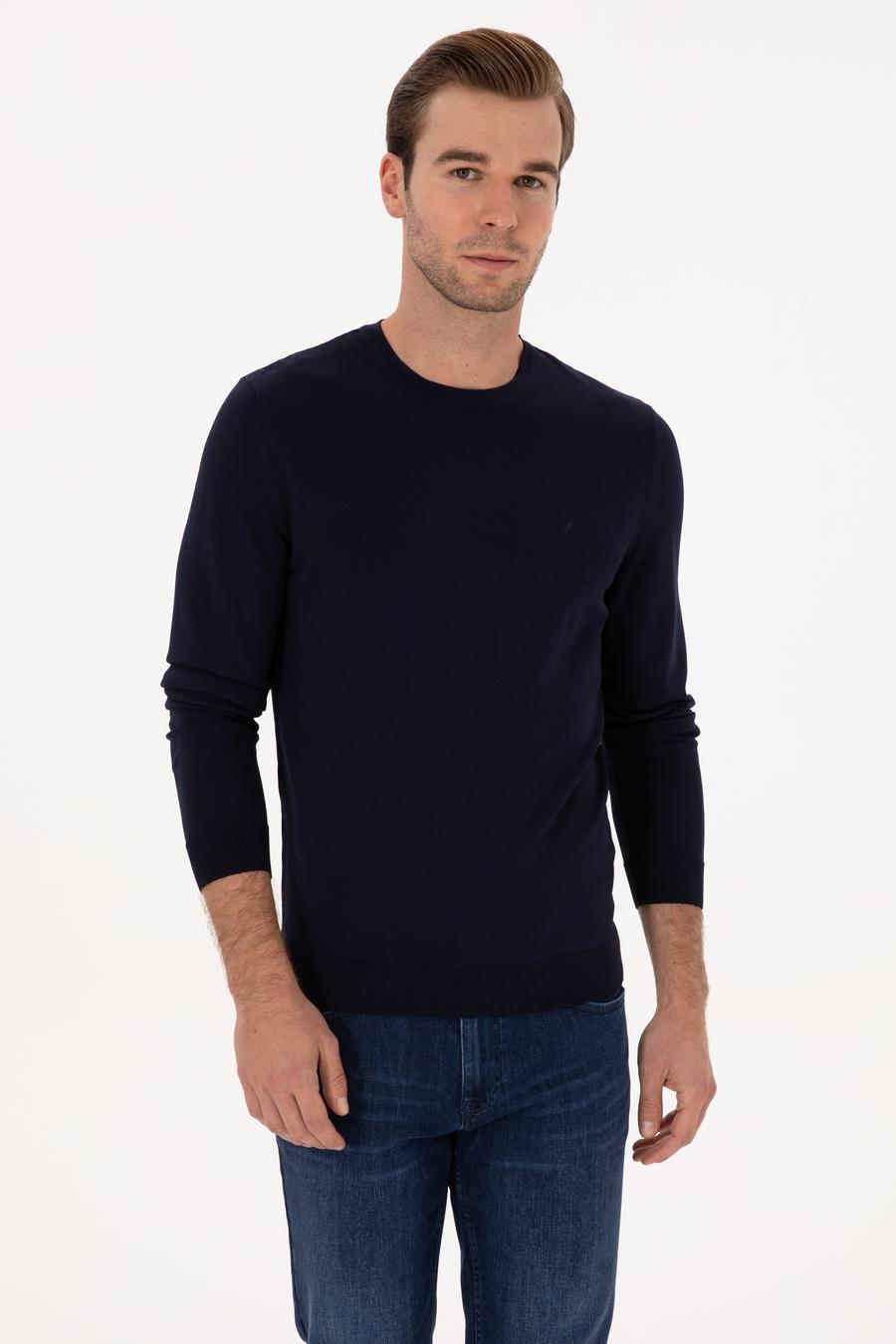 Lacivert Slim Fit Bisiklet Yaka Triko Kazak - 50316331001