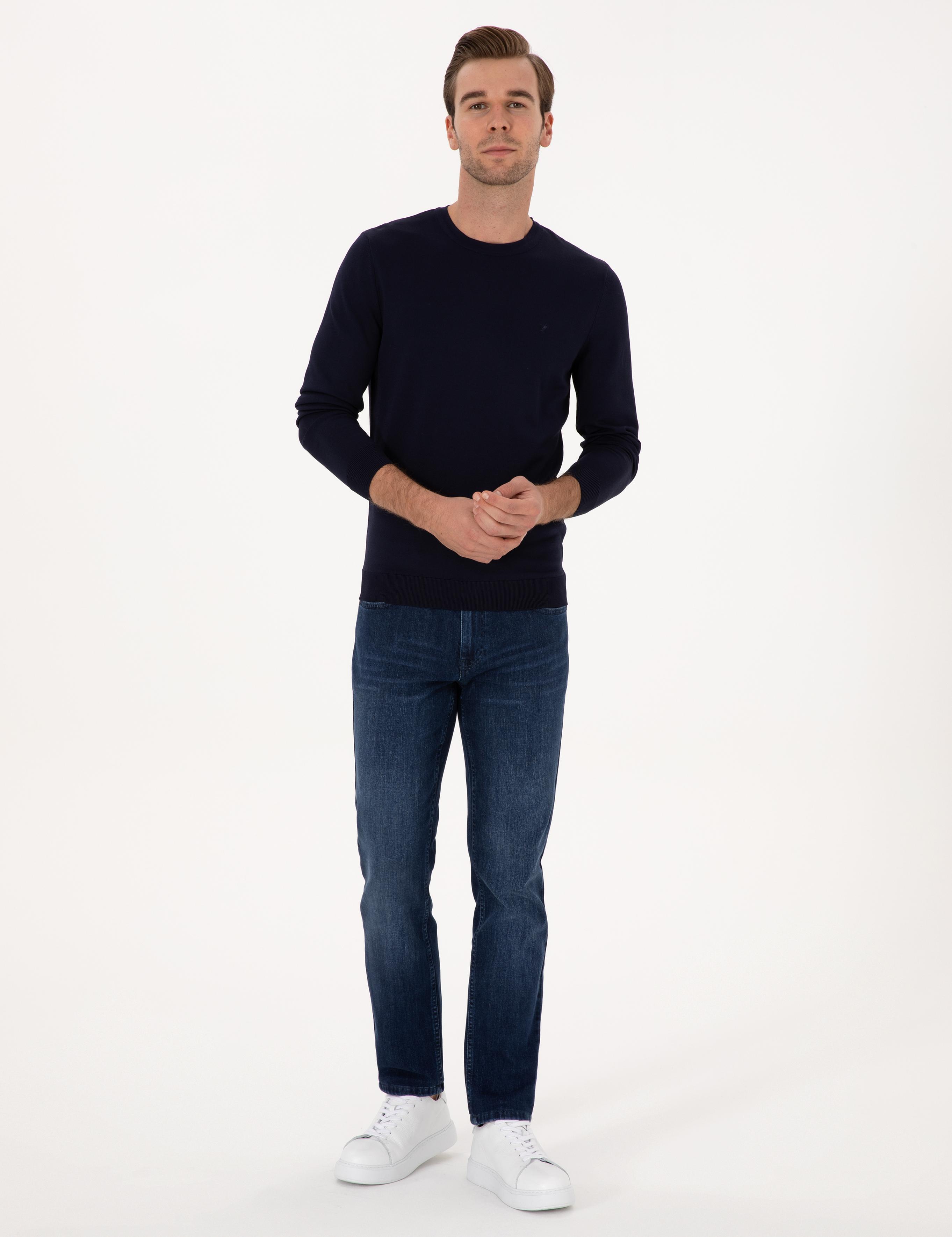 Lacivert Slim Fit Bisiklet Yaka Triko Kazak - 50316331001