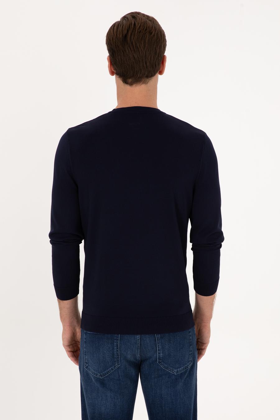 Lacivert Slim Fit Bisiklet Yaka Triko Kazak - 50316331001