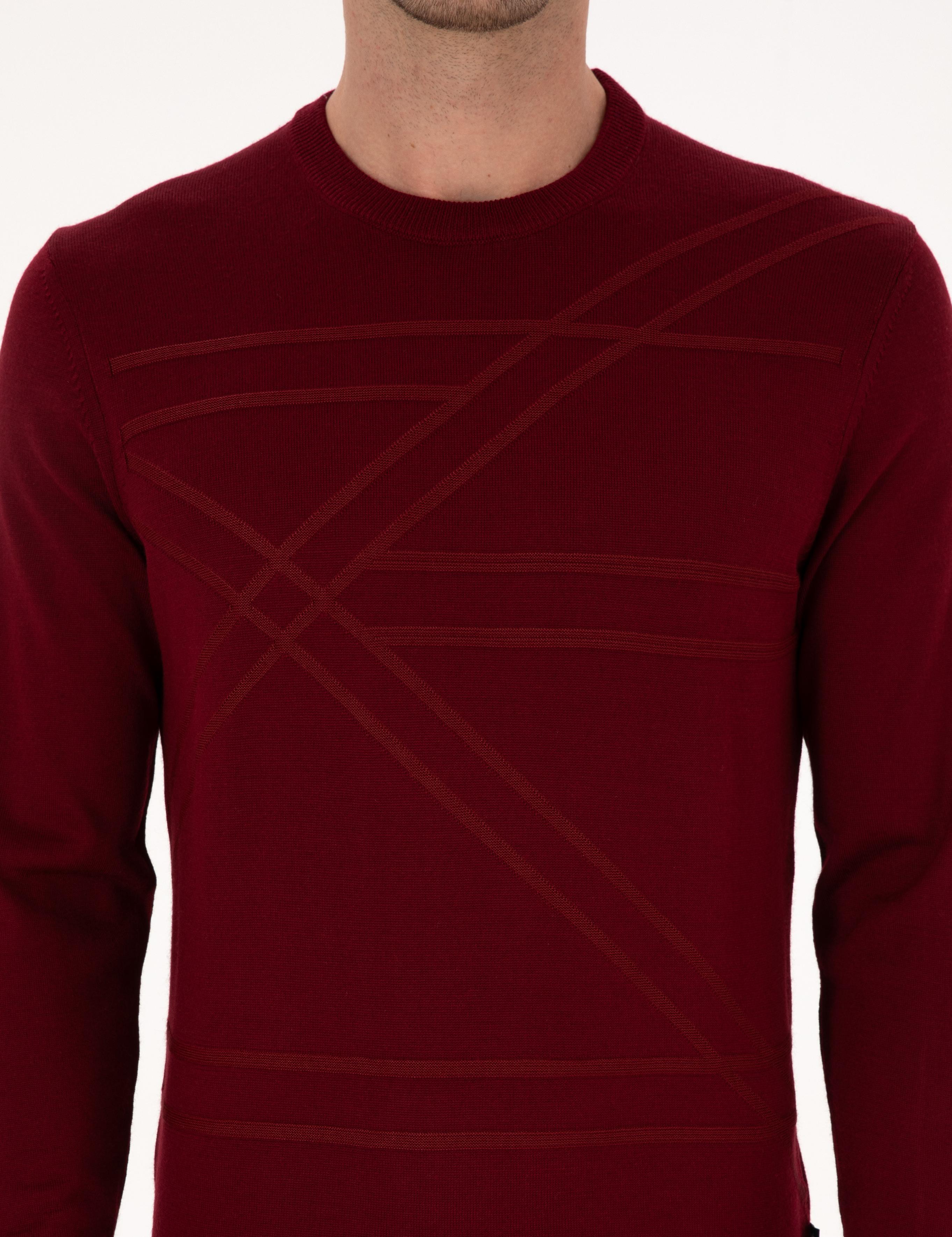 Koyu Bordo Slim Fit Yün Karışımlı Bisiklet Yaka Triko Kazak - 50311869045