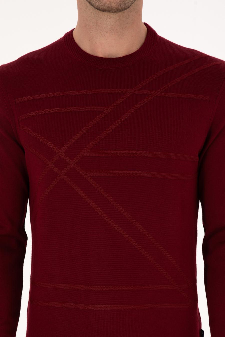 Koyu Bordo Slim Fit Yün Karışımlı Bisiklet Yaka Triko Kazak - 50311869045