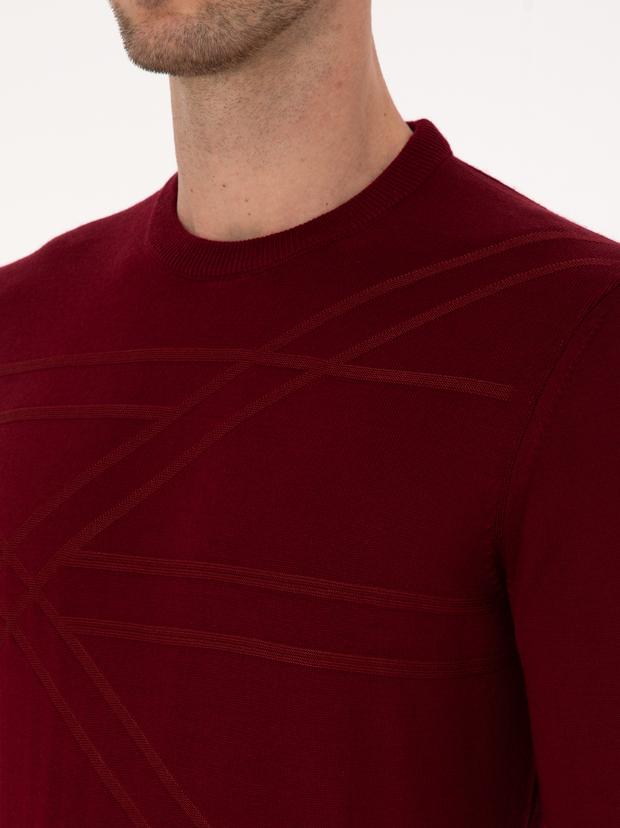 Koyu Bordo Slim Fit Yün Karışımlı Bisiklet Yaka Triko Kazak
