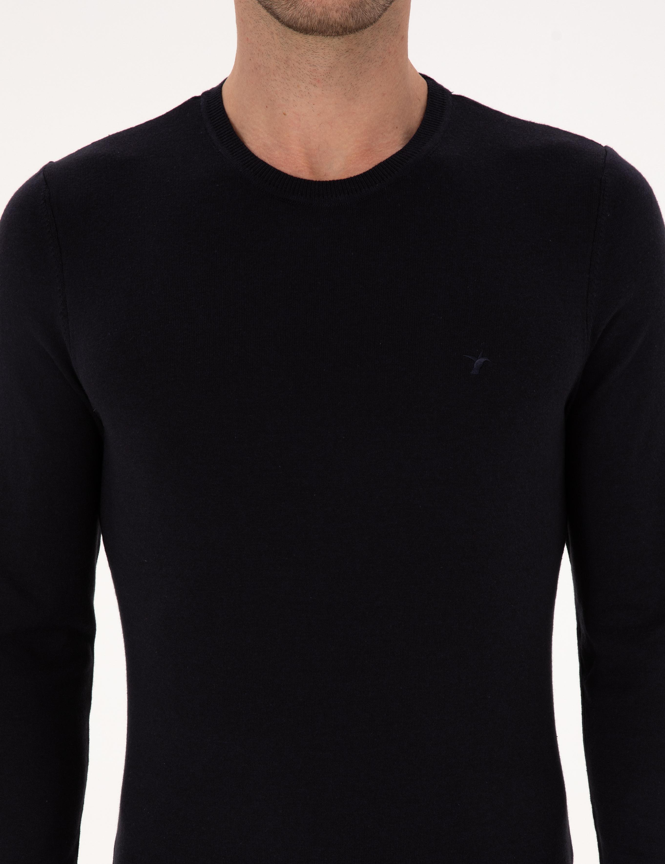 Lacivert Slim Fit Pamuk Karışımlı Bisiklet Yaka Basic Triko Kazak - 50318620011